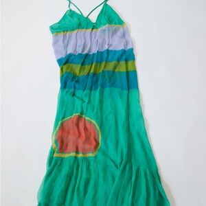 Diane Von Furstenberg Strapless Dress in Green and Blue